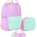 Double Stripe Kız Çocuk İlkokul Üçlü Okul Çantası Seti - Lila - Çift Renk