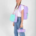 Double Stripe Kız Çocuk İlkokul Üçlü Okul Çantası Seti - Lila - Çift Renk
