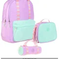Double Stripe Kız Çocuk İlkokul Üçlü Okul Çantası Seti - Lila - Çift Renk