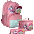 SETUMT5051A Üçlü İlkokul Çanta Seti (Pembe Yeşil - Unicorn - Kız - Sevimli Anahtarlık Dahil)