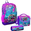 Kız Çocuk Üçlü İlkokul Okul Çanta Seti - Pembe Mor Kaplumbağa