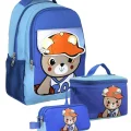 SETUMT5021A Üçlü İlkokul Çanta Seti (Mavi - Şapkalı Ayıcık - Erkek - Şapka Detaylı Bölme)