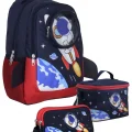 SETUMT5042A Üçlü İlkokul Çanta Seti (Lacivert Kırmızı - 3D Astronot - Erkek Çocuk)