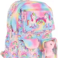 L5243 Kaukko Kız Çocuk Peluş Unicornlu İlkokul Okul Sırt Çantası - Pembe
