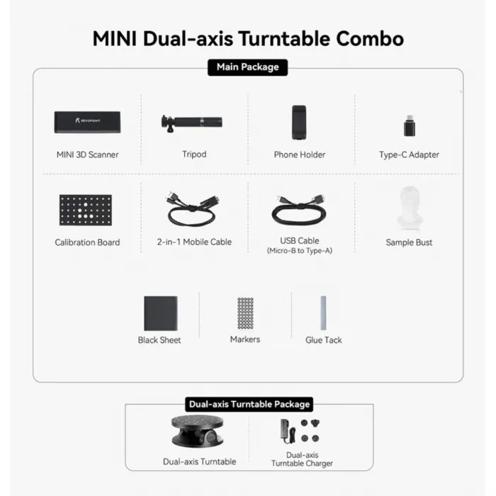 Revopoint Mini Dual-Axis Turntable Combo 3D Tarayıcı