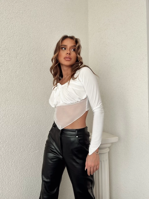 ALT ÜÇGEN TÜL DETAY CROP BEYAZ