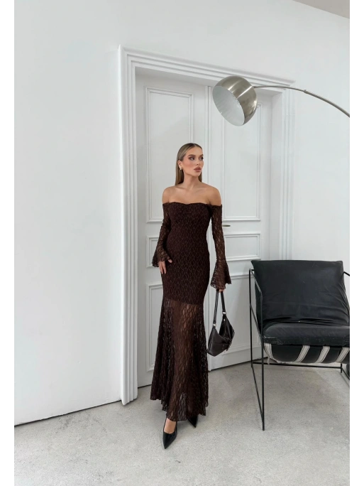 DANTEL İSPANYOL KOL MADONNA ELBİSE KAHVE