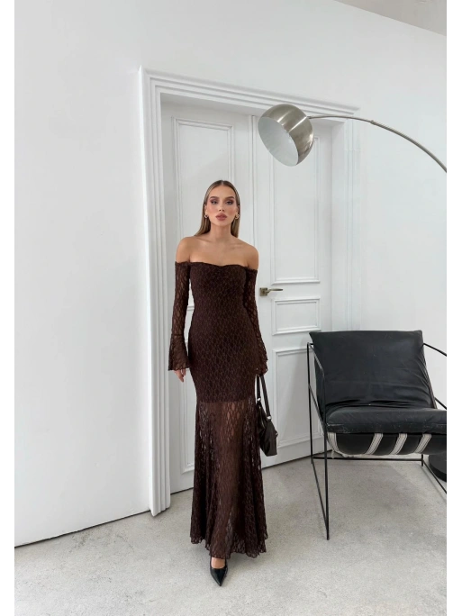 DANTEL İSPANYOL KOL MADONNA ELBİSE KAHVE