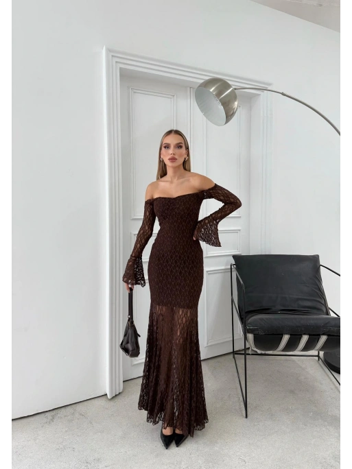 DANTEL İSPANYOL KOL MADONNA ELBİSE KAHVE