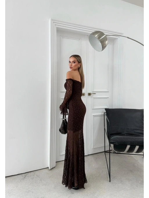 DANTEL İSPANYOL KOL MADONNA ELBİSE KAHVE