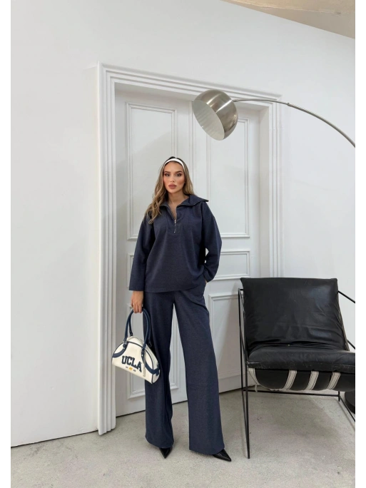 FERMUARLI ŞAL YAKA KAZAK VE PANTOLONLU TRİKO TAKIM LACİVERT
