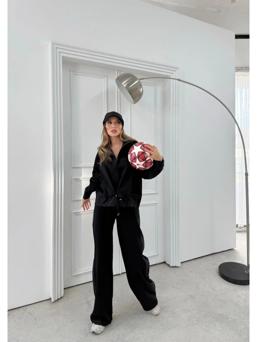 PARAŞÜT DETAY HIRKA VE PANTOLONLU MODAL İKİLİ TAKIM SİYAH