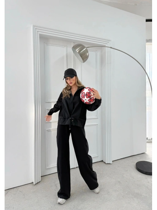 PARAŞÜT DETAY HIRKA VE PANTOLONLU MODAL İKİLİ TAKIM SİYAH