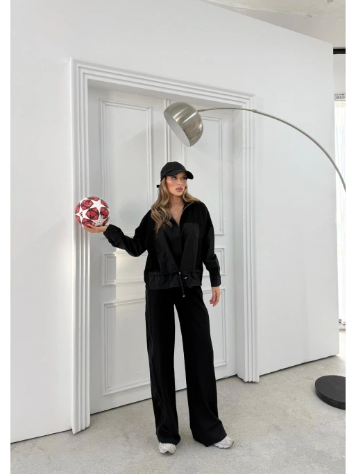 PARAŞÜT DETAY HIRKA VE PANTOLONLU MODAL İKİLİ TAKIM SİYAH