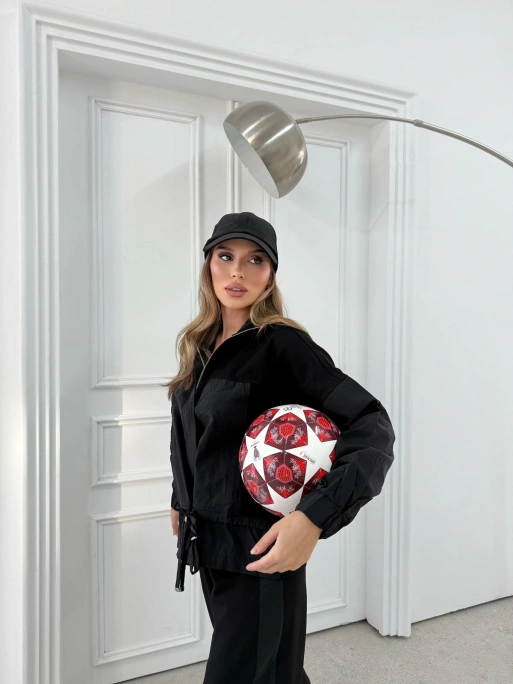 PARAŞÜT DETAY HIRKA VE PANTOLONLU MODAL İKİLİ TAKIM SİYAH