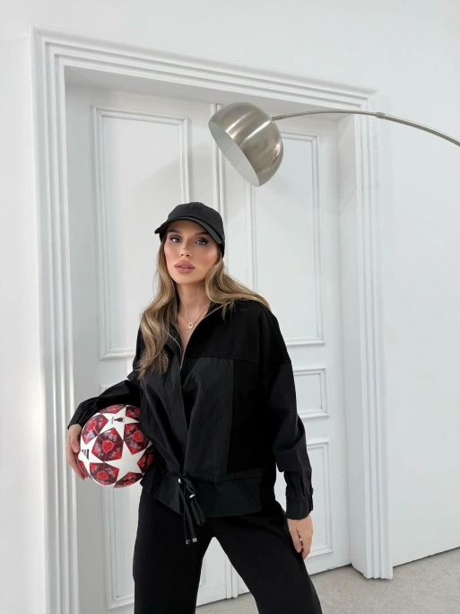 PARAŞÜT DETAY HIRKA VE PANTOLONLU MODAL İKİLİ TAKIM SİYAH