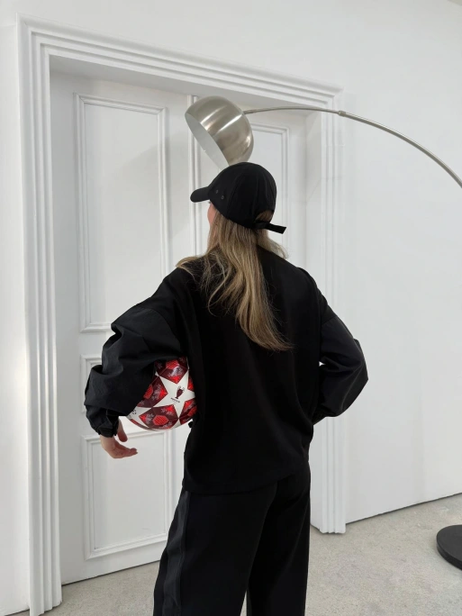 PARAŞÜT DETAY HIRKA VE PANTOLONLU MODAL İKİLİ TAKIM SİYAH