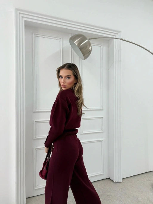 ÇITÇIT DETAY HIRKA VE PANTOLONLU TRİKO İKİLİ TAKIM BORDO