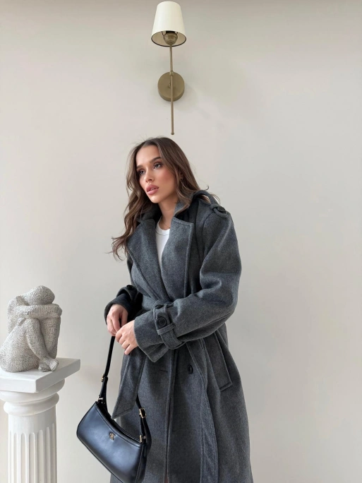 OMUZ VE KOL APOLET DETAY BEL KUŞAKLI ASTARLI KAŞE KABAN ANTRASİT 2041