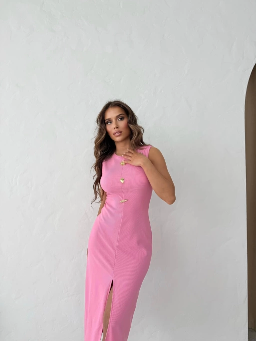 AKSESUAR DETAY UZUN KALEM OTTOMAN ELBİSE PEMBE