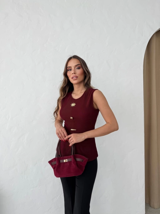 AKSESUAR DETAY YIRTMAÇLI OTTOMAN BLUZ BORDO