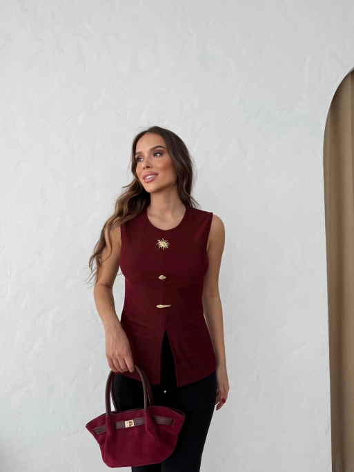 AKSESUAR DETAY YIRTMAÇLI OTTOMAN BLUZ BORDO