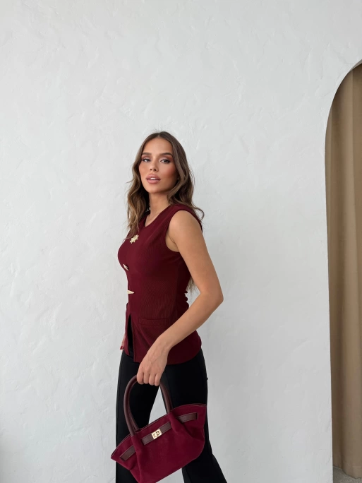 AKSESUAR DETAY YIRTMAÇLI OTTOMAN BLUZ BORDO