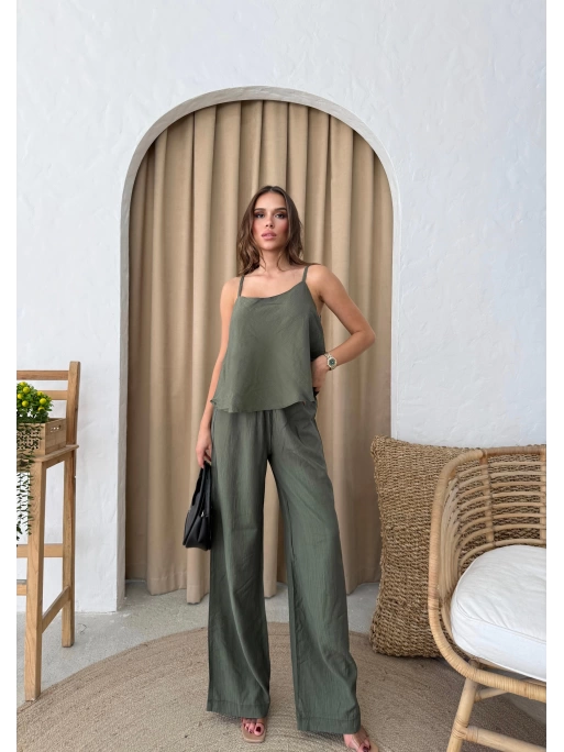 ASKILI BLUZ VE PANTOLONLU ÇİLEK İKİLİ TAKIM HAKİ