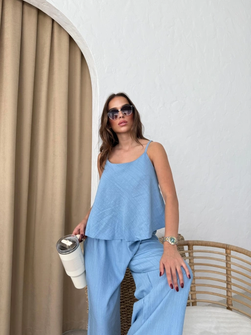 ASKILI BLUZ VE PANTOLONLU ÇİLEK İKİLİ TAKIM MAVİ
