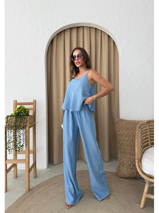 ASKILI BLUZ VE PANTOLONLU ÇİLEK İKİLİ TAKIM MAVİ