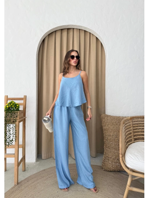 ASKILI BLUZ VE PANTOLONLU ÇİLEK İKİLİ TAKIM MAVİ