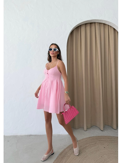 ASKILI DÜĞME DETAY ELBİSE PEMBE