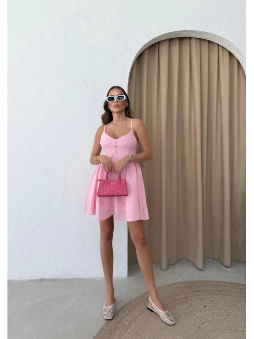 ASKILI DÜĞME DETAY ELBİSE PEMBE