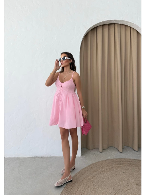 ASKILI DÜĞME DETAY ELBİSE PEMBE