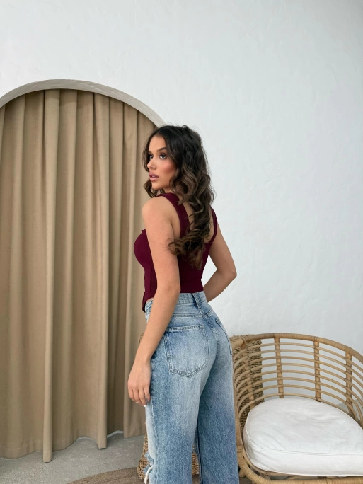 ASKILI FİYONK DETAY BLUZ BORDO