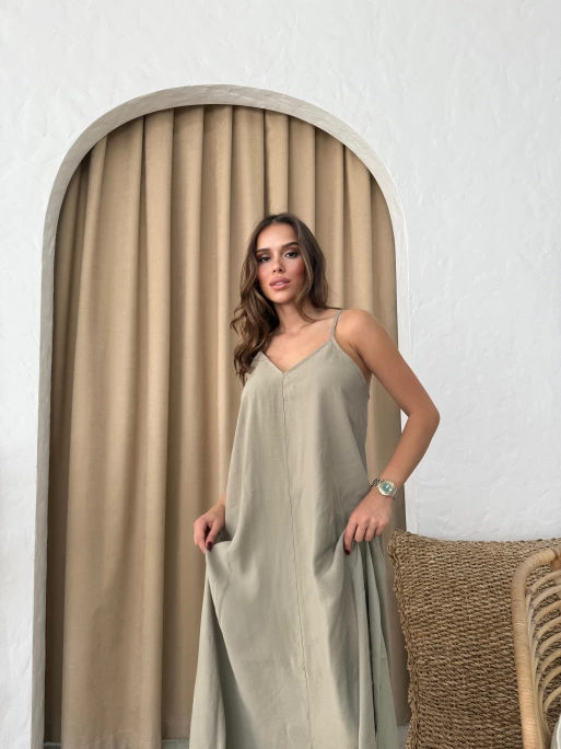 ASKILI UZUN ÇİLEK ELBİSE HAKİ