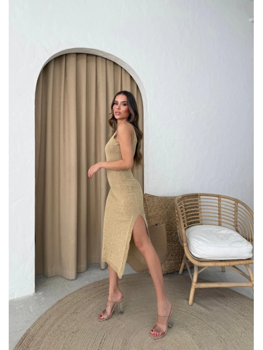 ASKILI YIRTMAÇLI TRİKO ELBİSE