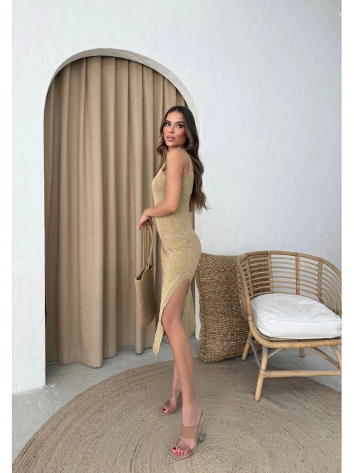 ASKILI YIRTMAÇLI TRİKO ELBİSE