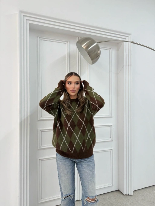 BAKLAVA DESEN BİSİKLET YAKA KAZAK HAKİ