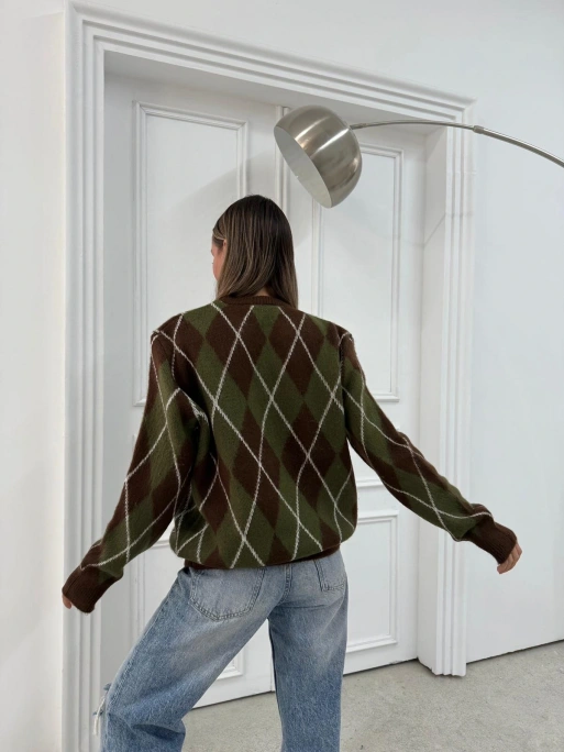 BAKLAVA DESEN BİSİKLET YAKA KAZAK HAKİ