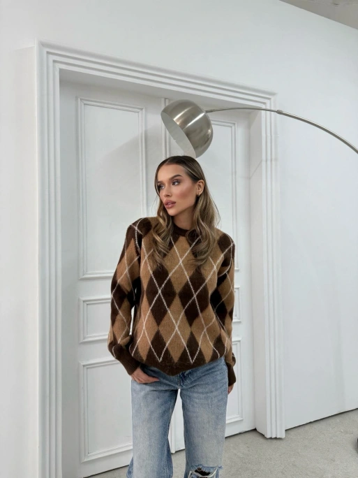 BAKLAVA DESEN BİSİKLET YAKA KAZAK KAHVE