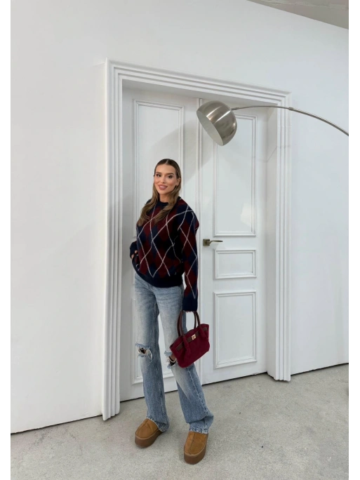 BAKLAVA DESEN BİSİKLET YAKA KAZAK LACİVERT