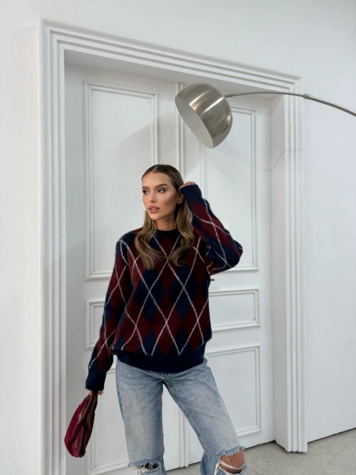 BAKLAVA DESEN BİSİKLET YAKA KAZAK LACİVERT