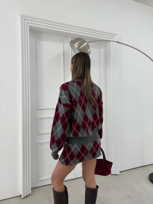 BAKLAVA DESEN KAZAK VE ETEKLİ TRİKO İKİLİ TAKIM ANTRASİT