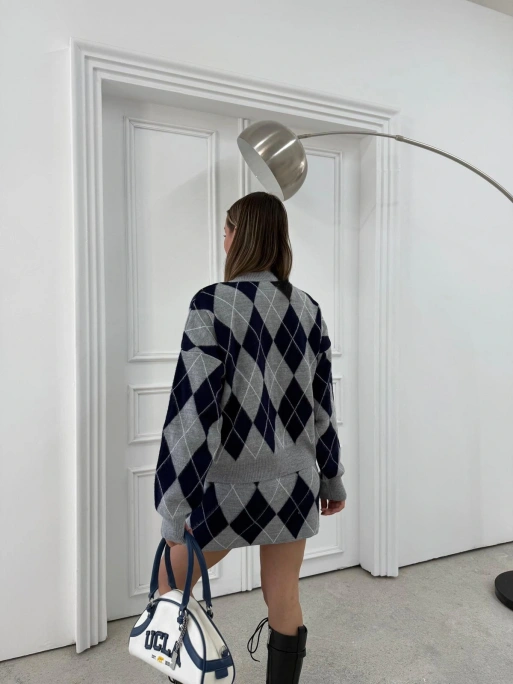 BAKLAVA DESEN KAZAK VE ETEKLİ TRİKO İKİLİ TAKIM LACİVERT