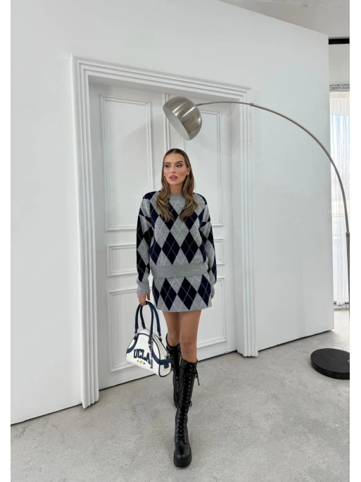 BAKLAVA DESEN KAZAK VE ETEKLİ TRİKO İKİLİ TAKIM LACİVERT