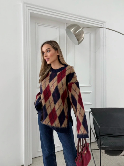 BAKLAVA DESEN KOL VE BEL YIRTMAÇLI TRİKO KAZAK KAHVE