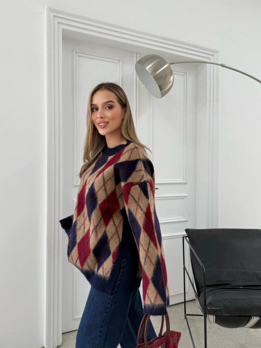 BAKLAVA DESEN KOL VE BEL YIRTMAÇLI TRİKO KAZAK KAHVE