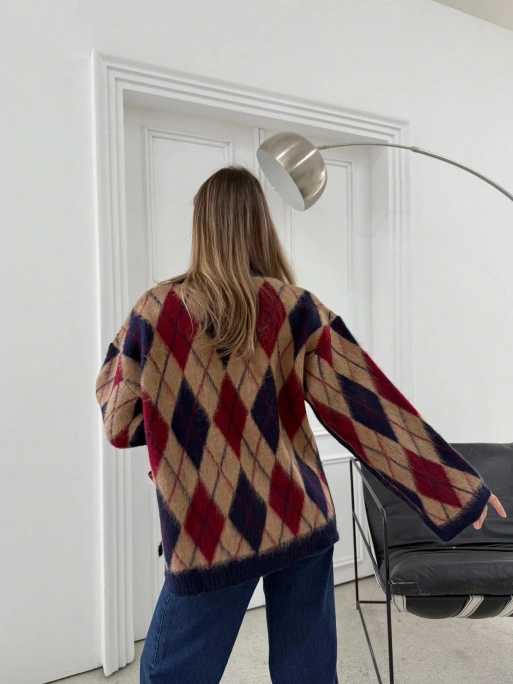 BAKLAVA DESEN KOL VE BEL YIRTMAÇLI TRİKO KAZAK KAHVE