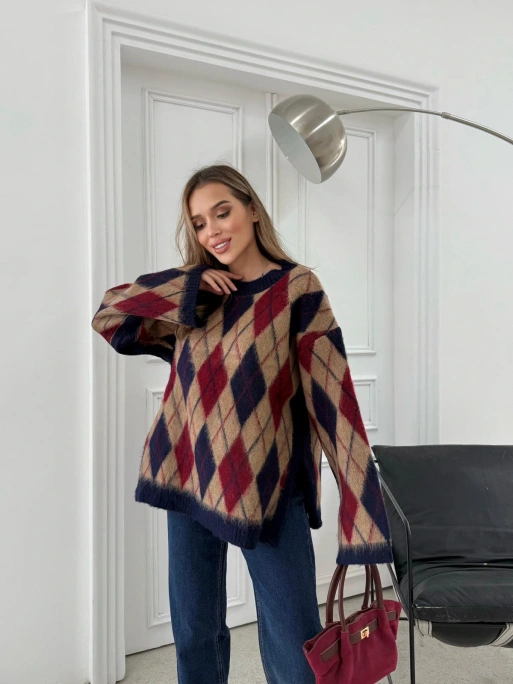 BAKLAVA DESEN KOL VE BEL YIRTMAÇLI TRİKO KAZAK KAHVE